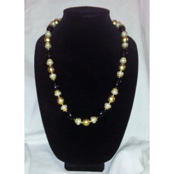 Black, pearl and gold foil necklace