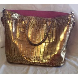Golden Faux Alligator Overnight Bag