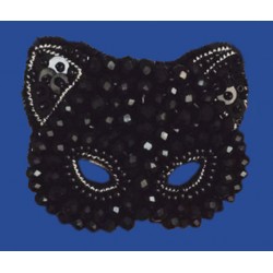 Beaded Black Cat Mask Brooch