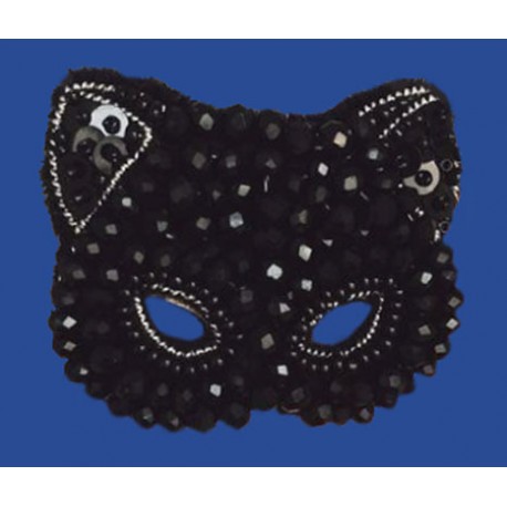 Beaded Black Cat Mask Brooch